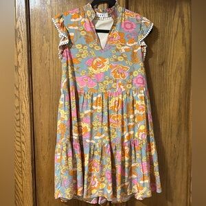 THML floral boho tiered babydoll dress flutter sleeves cottagecore Sz XS